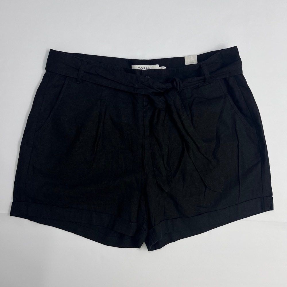 Torrid Linen Tie Front Shorts Womens 10 Black High Rise Cuffed Rayon Blend NWT